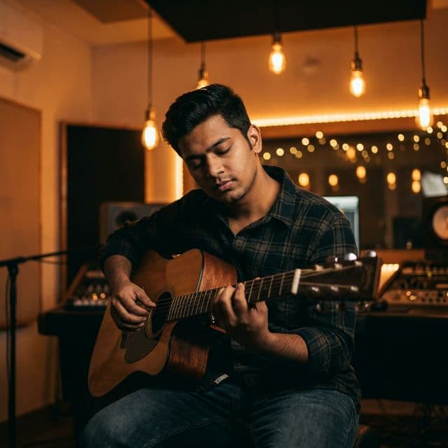 Guitarist playing in studio